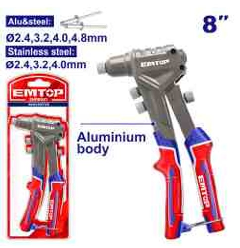 Professional Heavy Duty Hand Riveter 8" - Steel Aluminum Stainless Rivet 2.4 3.2 4 4.8mm Double Blister Packed Quality Workshop Tool